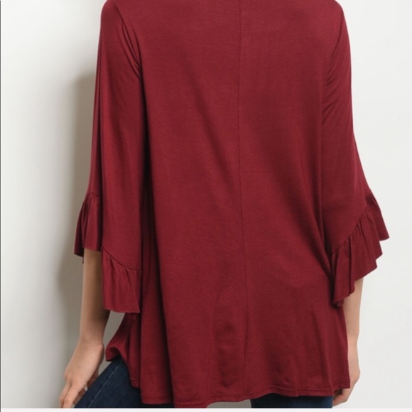 NEW‼️BURGUNDY RUFFLE HAND DETAIL BELL sleeves- top - Picture 3 of 3